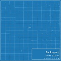 Blueprint US city map of Delmont, South Dakota.