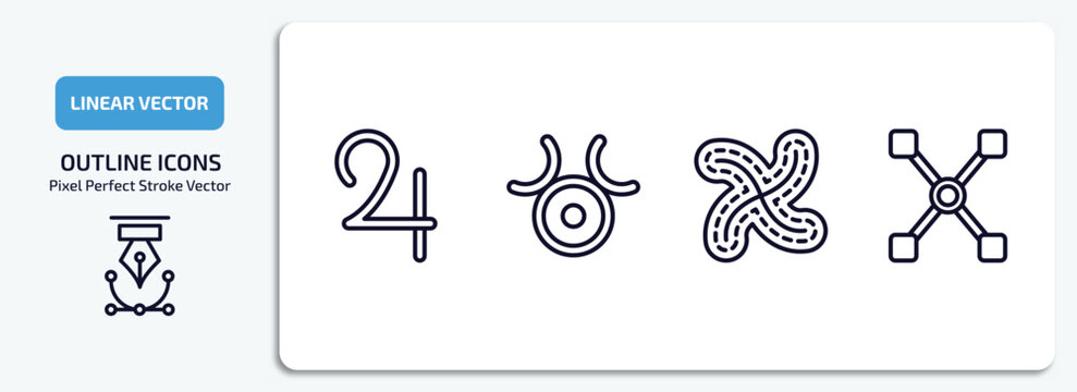 zodiac outline icons set. zodiac thin line icons pack included jupiter, zinc, loyalty, gods guidance vector.