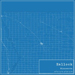 Blueprint US city map of Hallock, Minnesota.