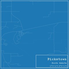 Blueprint US city map of Pickstown, South Dakota.