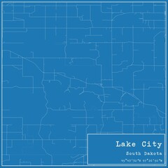 Blueprint US city map of Lake City, South Dakota.