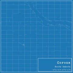 Blueprint US city map of Corona, South Dakota.
