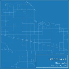 Blueprint US city map of Williams, Minnesota.