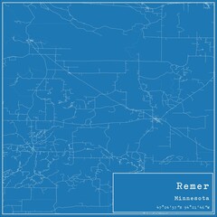 Blueprint US city map of Remer, Minnesota.