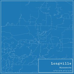 Blueprint US city map of Longville, Minnesota.