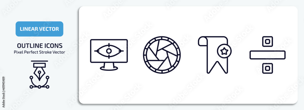 Poster user interface outline icons set. user interface thin line icons pack included vigilance, shutter, b