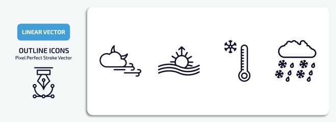 weather outline icons set. weather thin line icons pack included forecast, aurora, cold, drizzle vector.