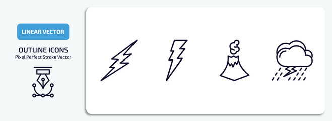weather outline icons set. weather thin line icons pack included thunderbolt, lightning, eruption, thunderstorm vector.
