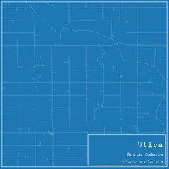 Blueprint US city map of Utica, South Dakota.