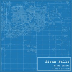 Blueprint US city map of Sioux Falls, South Dakota.