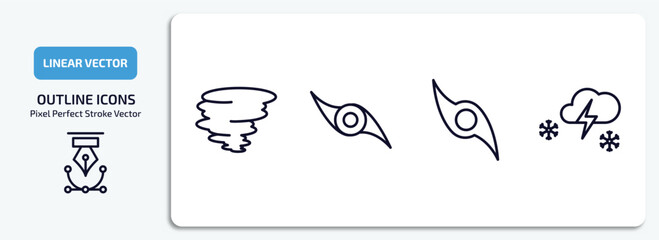 weather outline icons set. weather thin line icons pack included tornado, tropical storm, tropical cyclone, thundersnow vector.
