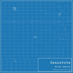 Blueprint US city map of Canistota, South Dakota.