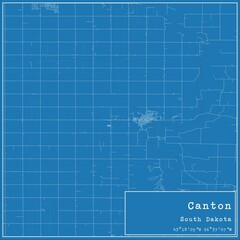 Blueprint US city map of Canton, South Dakota.