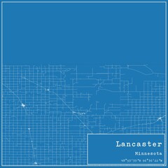 Blueprint US city map of Lancaster, Minnesota.