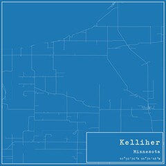 Blueprint US city map of Kelliher, Minnesota.