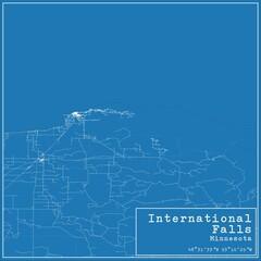 Blueprint US city map of International Falls, Minnesota.