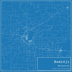 Blueprint US city map of Bemidji, Minnesota.