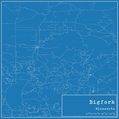 Blueprint US city map of Bigfork, Minnesota.