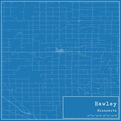 Blueprint US city map of Hawley, Minnesota.