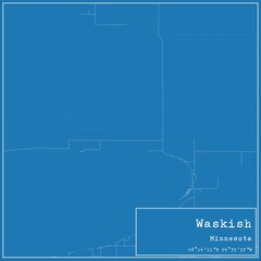 Blueprint US city map of Waskish, Minnesota.