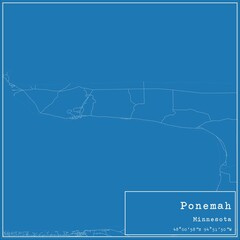 Blueprint US city map of Ponemah, Minnesota.