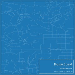 Blueprint US city map of Ponsford, Minnesota.