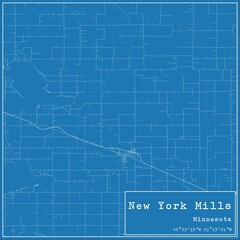Blueprint US city map of New York Mills, Minnesota.