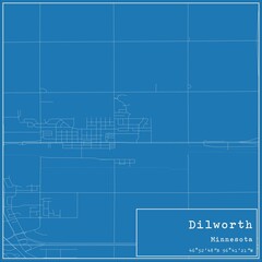 Blueprint US city map of Dilworth, Minnesota.