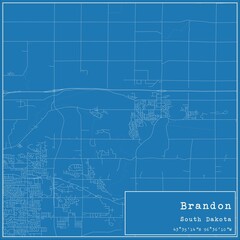 Blueprint US city map of Brandon, South Dakota.