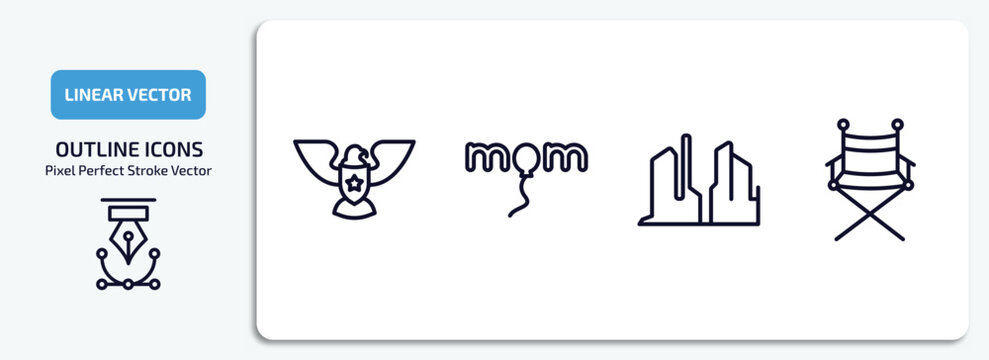 united states of america outline icons set. united states of america thin line icons pack included eagle, mother's day, grand canyon, director chair vector.