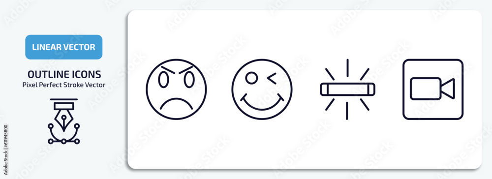 Poster user interface outline icons set. user interface thin line icons pack included angry smile, winking 