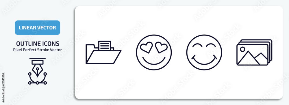 Poster user interface outline icons set. user interface thin line icons pack included data folder, in love 