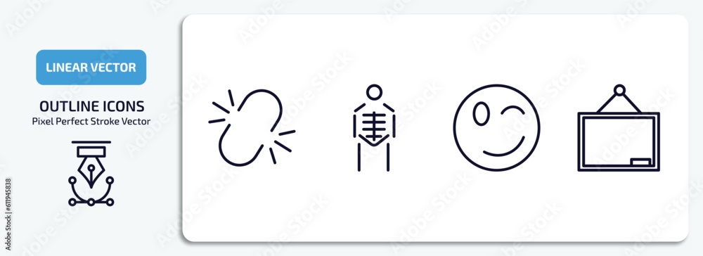 Poster user interface outline icons set. user interface thin line icons pack included unlink, anatomy class