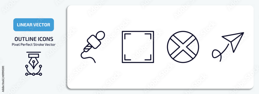 Poster user interface outline icons set. user interface thin line icons pack included mic interface, screen