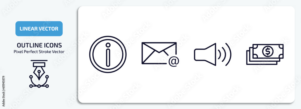 Poster user interface outline icons set. user interface thin line icons pack included help web button, emai