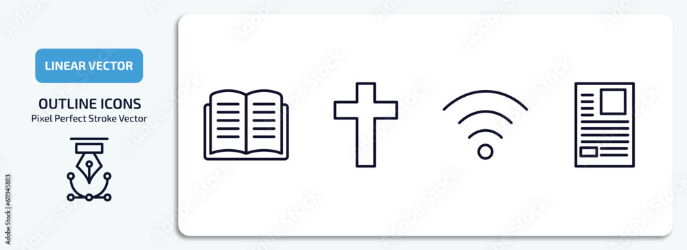 Aufkleber user interface outline icons set. user interface thin line icons pack included open diary, cross, co