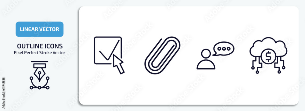 Poster user interface outline icons set. user interface thin line icons pack included check box with cursor