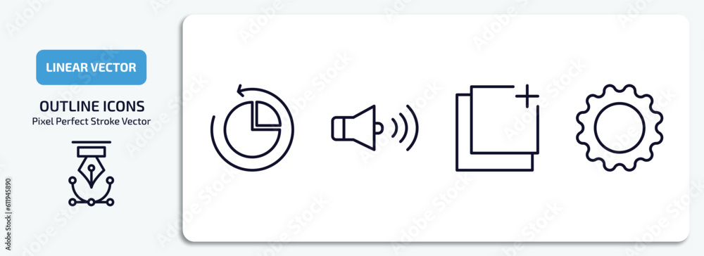 Poster user interface outline icons set. user interface thin line icons pack included reload pie chart, rou