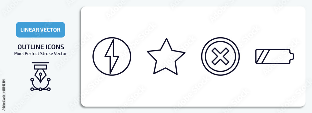 Poster user interface outline icons set. user interface thin line icons pack included lightning flash, roun
