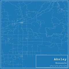 Blueprint US city map of Akeley, Minnesota.