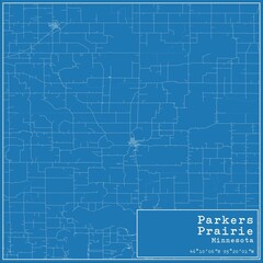 Blueprint US city map of Parkers Prairie, Minnesota.