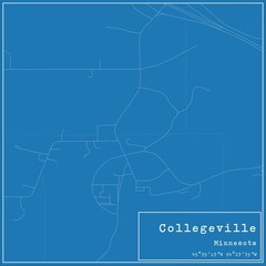 Blueprint US city map of Collegeville, Minnesota.