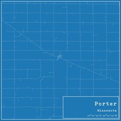Blueprint US city map of Porter, Minnesota.