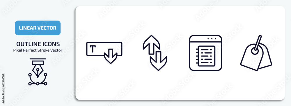 Poster user interface outline icons set. user interface thin line icons pack included text out, up and down