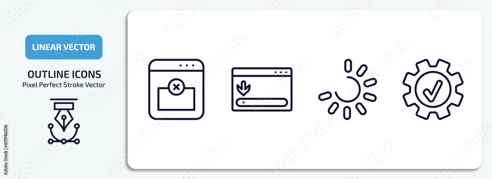 Poster user interface outline icons set. user interface thin line icons pack included remove right frame, w