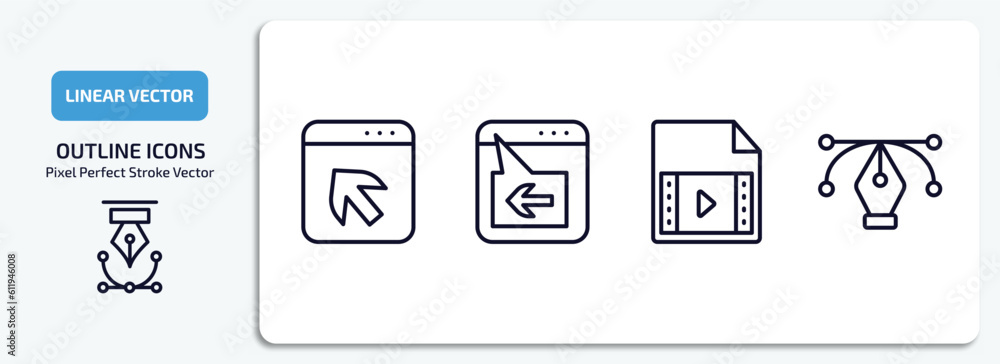 Poster user interface outline icons set. user interface thin line icons pack included direct selection, win