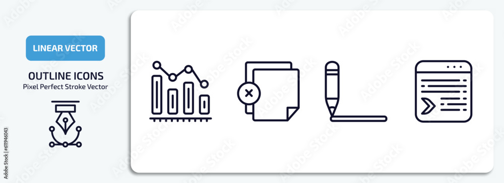Poster user interface outline icons set. user interface thin line icons pack included decreasing bars chart