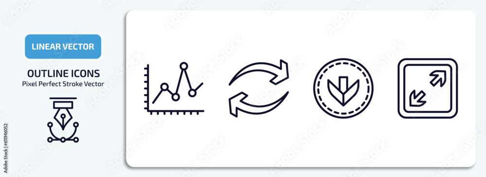 Poster user interface outline icons set. user interface thin line icons pack included line dot chart, synch
