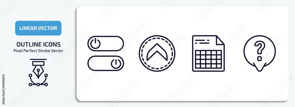 Poster user interface outline icons set. user interface thin line icons pack included on off power button, 
