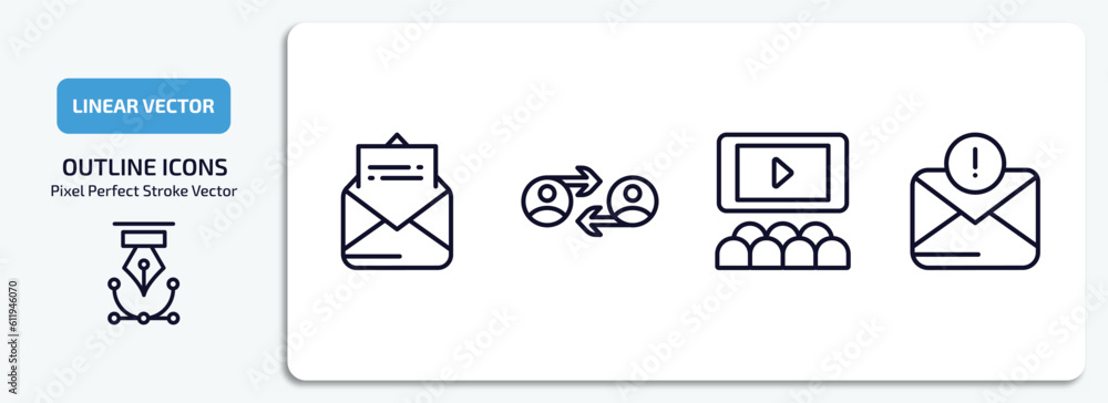 Poster user interface outline icons set. user interface thin line icons pack included open envelope, user e